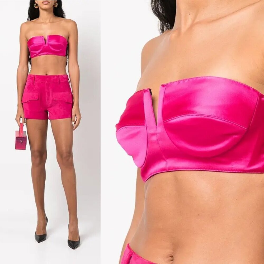 NWT New RtA Noa Bandeau Hot Pink Top Italian Fabric Size 2